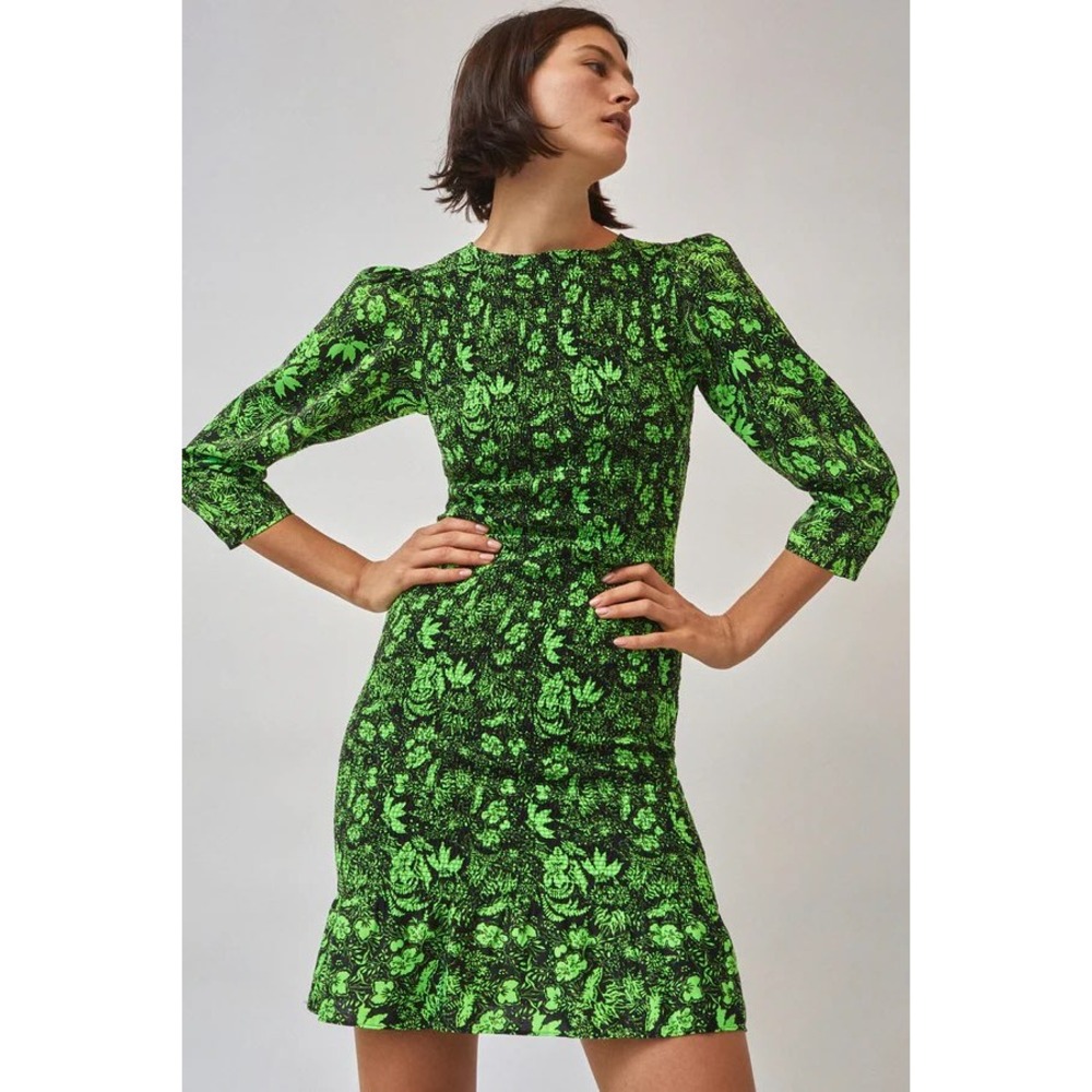 Rodebjer Kaula Techno Green Floral Mini Dress Size‎ Small
